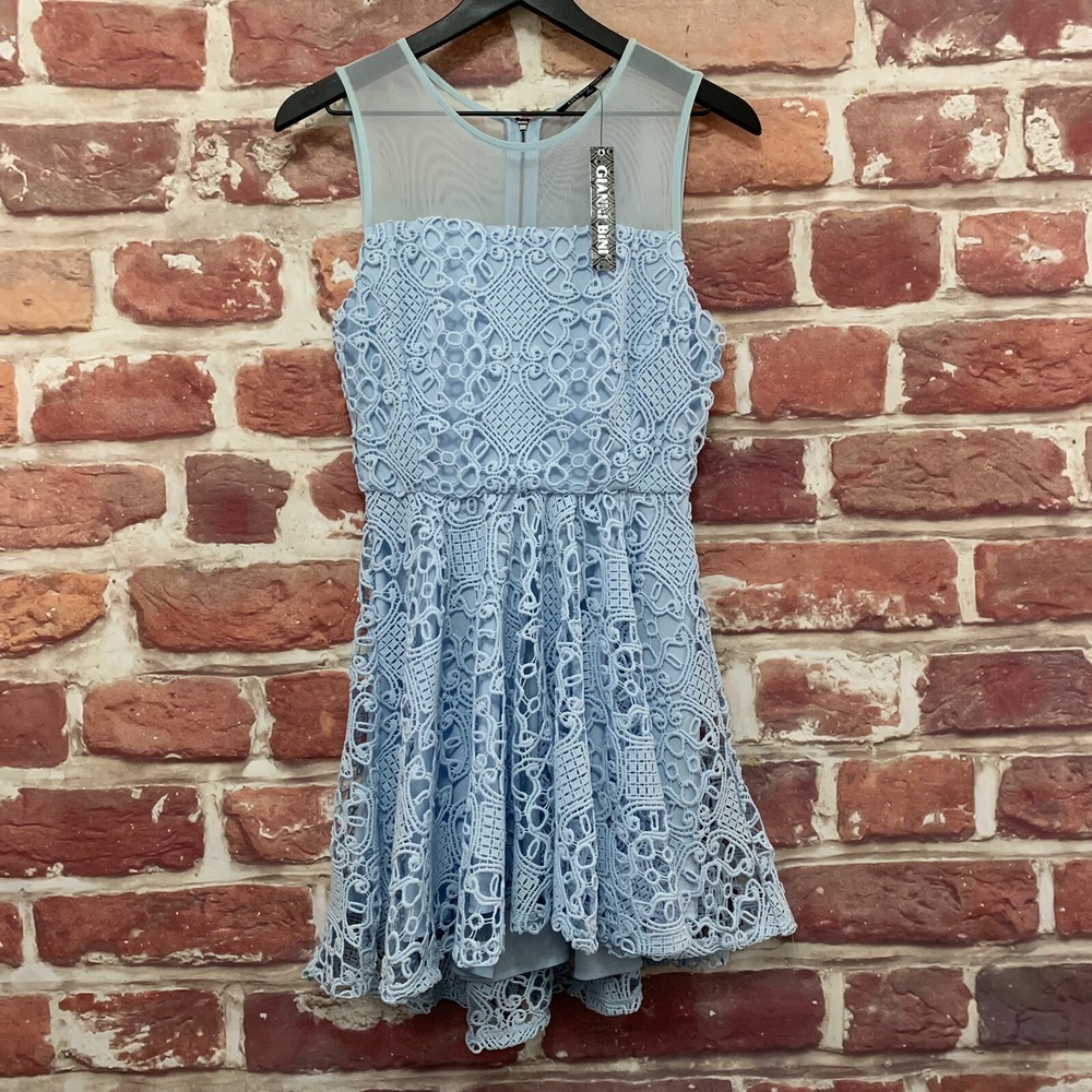 Gianni Bini Pool Party Dress Women's S Powder Blue Boho Embroidered Sheer Yoke
